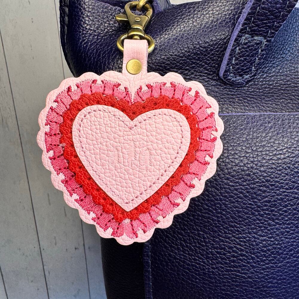 Portland Leather Pink Heart Bag Charm Crossbody Bag Flair PINKABOO Heart